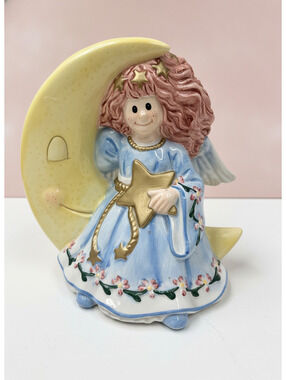 Vintage Fitz & Floyd Essentials "Moonbeams" Ceramic Angel Coin Bank 7"
